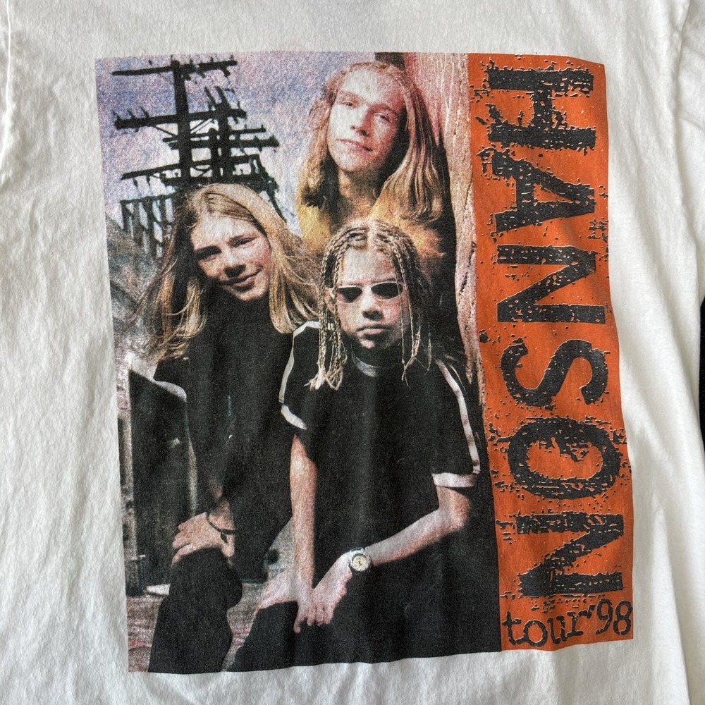 Vintage Hanson Shirt Mens XL White 1998 Tour Band Tee Graphic Rock 90s Signed